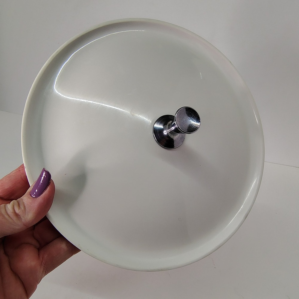 White Replacement Lid with Silver Knob MCM‎ Plastic 7 3/4" diameter Vintage